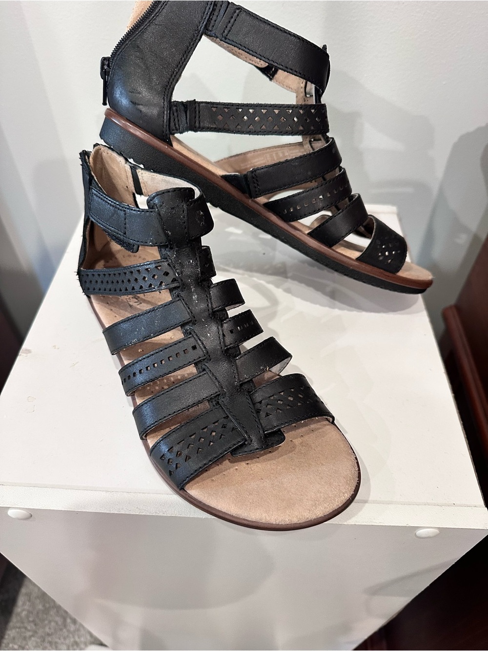 Clarks Black Multi-Strap Leather Gladiator Sandals